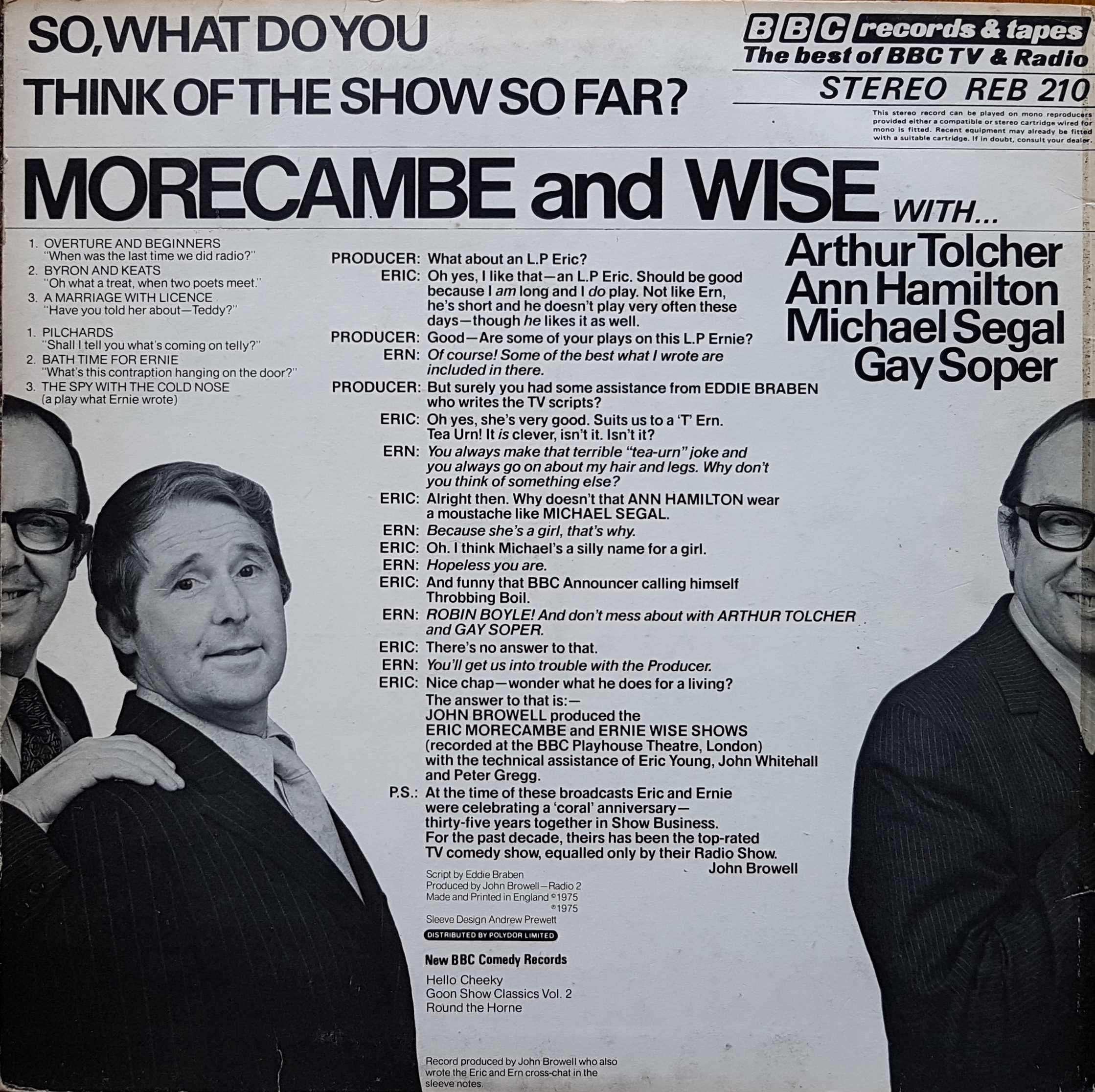 Picture of REB 210 So, what do you think of the show so far ? - Morecambe and Wise by artist Morecambe / Wise from the BBC records and Tapes library